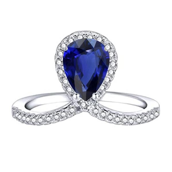 Pear Halo Diamant Ring Enhancer Natürlicher blauer Saphir 3,50 Karat - harrychadent.ch