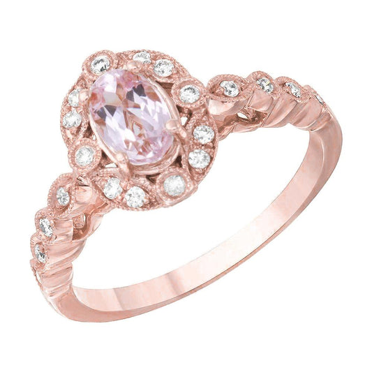 Pink Kunzit und Lünette Diamanten Ring 13.30 Karat Roségold 14K