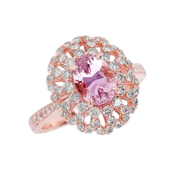 Pink Oval Cut Kunzit Diamant Ring Lady Rose Gold Schmuck 14 Ct - harrychadent.ch