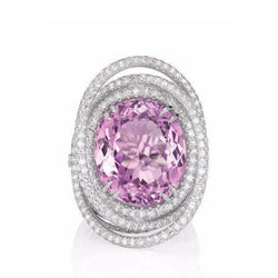 Pink Oval Kunzit Diamant Fancy Ring 34 Karat Weißgold 14K Schmuck