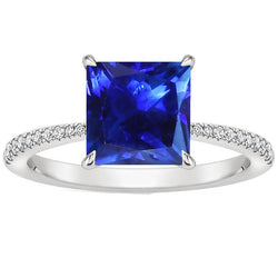 Princess Ceylon Saphir & runder Diamantring 5,75 Karat Weißgold