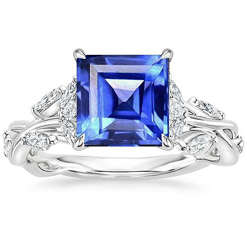 Princess Cut Blauer Saphir Diamantring 6,75 Karat Ausgefallener Schmuck - harrychadent.ch