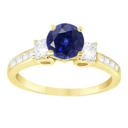 Princess Diamant & Runden Blue Saphir Ring 3,50 Karat Kanalset