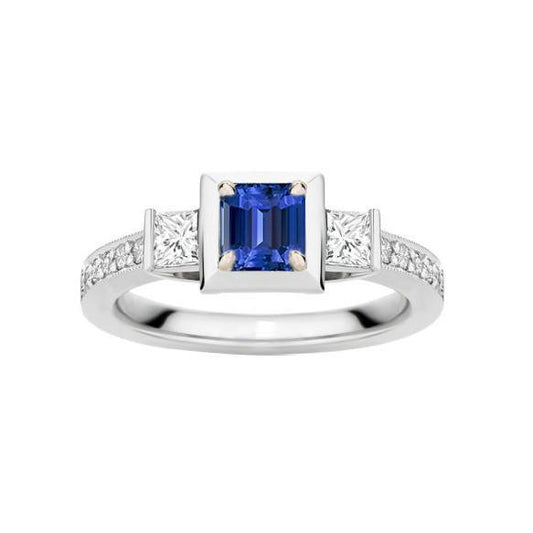 Princess Diamant & Smaragd Saphir Verlobungsring Zweifarbig 2 Karat - harrychadent.ch
