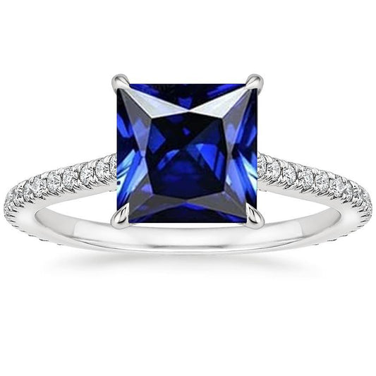 Princess Solitaire Ring 6 Karat Ceylon Saphir mit Pave Set Akzenten - harrychadent.ch