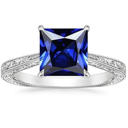 Princess Solitaire Ring Vintage-Stil Blauer Saphir 5 Karat Weißgold