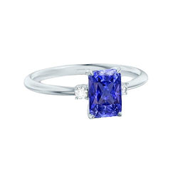 Radiant 3 Stone Blue Saphir Ring 1,25 Karat kleine runde Diamanten