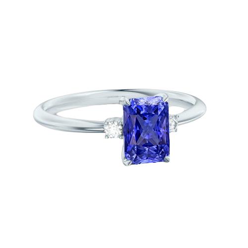 Radiant 3 Stone Blue Saphir Ring 1,25 Karat kleine runde Diamanten - harrychadent.ch