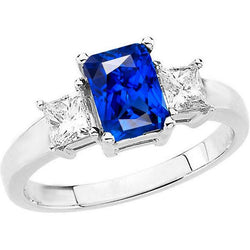 Radiant 3 Stone Blue Saphir Ring & Princess Diamants 3 Karat