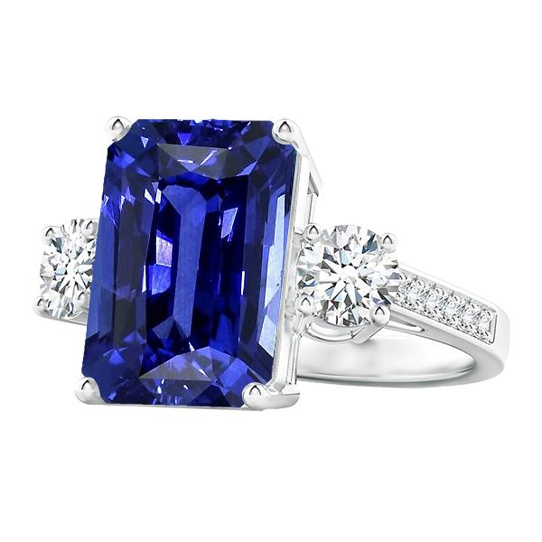 Radiant 3 Stone Ring Blauer Saphir & Akzente 6 Karat Damenschmuck - harrychadent.ch