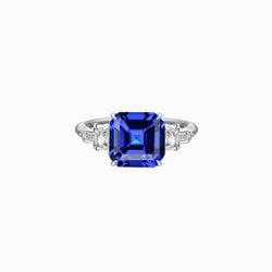 Radiant & Baguette Diamant Asscher Naturblauer Saphirring 2 Karat