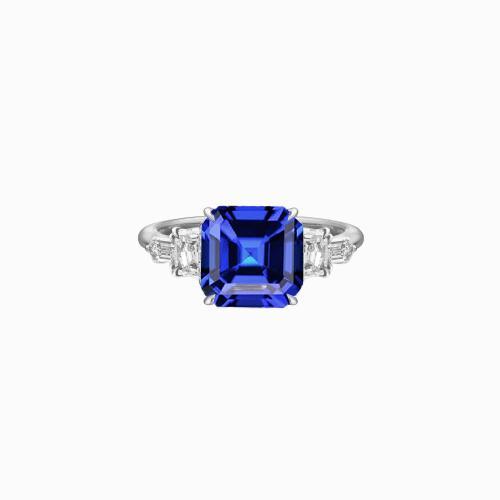 Radiant & Baguette Diamant Asscher Naturblauer Saphirring 2 Karat - harrychadent.ch