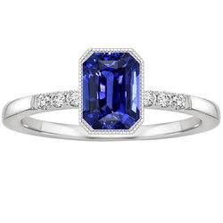 Radiant Cut Lünette Set Ring Ceylon Saphir & Diamant 3,50 Karat