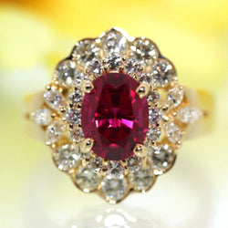 Ring 6,75 Karat Roter Turmalin Und Weiße Diamanten Weißgold 14K