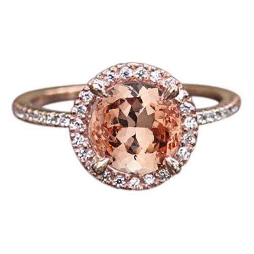 Ring aus 14 Karat 9 Karat Rotgold mit Morganit und Diamanten im Rundschliff Neu - harrychadent.ch