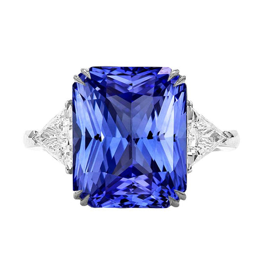 Ring aus drei Steinen mit strahlendem Saphir und Billionen Diamanten 5,50 Karat - harrychadent.ch