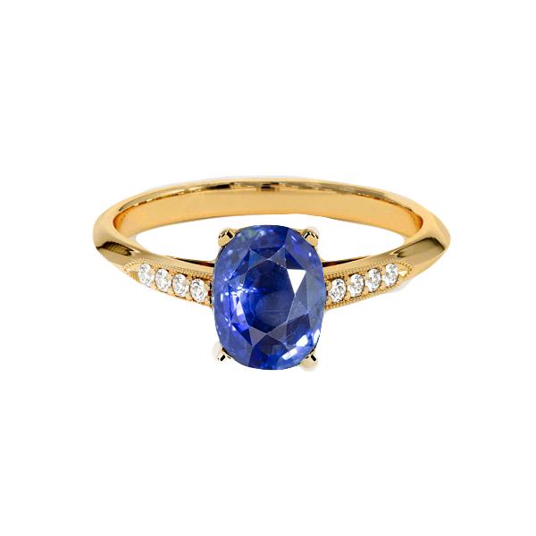 Ring aus Gelbgold mit Diamanten und blauem Saphir im Vintage-Stil 6.50 Karat 14K - harrychadent.ch