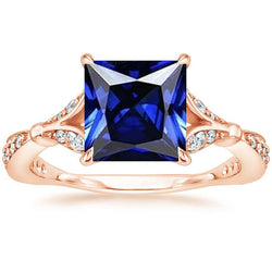 Ring aus Roségold mit Akzenten Princess Cut Blauer Saphir 5,50 Karat