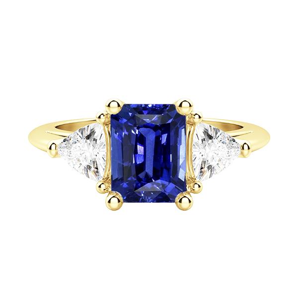 Ring aus strahlend blauem Saphir mit 3 Steinen und Billionen Diamanten 2,50 Karat - harrychadent.ch