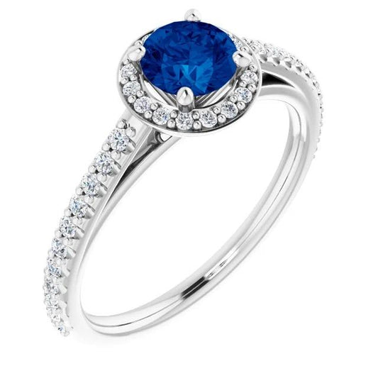 Ring Halo Blue Saphir 2,50 Karat Weißgold 14K - harrychadent.ch