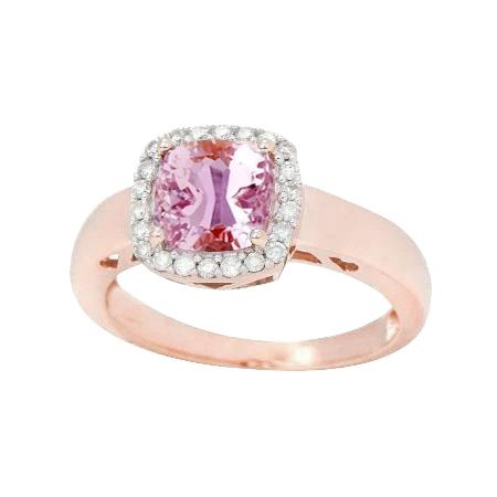 Ring mit 14 Karat Halo-Rosa-Kunzit-Diamanten aus Roségold 18.75 Karat