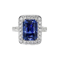 Ring mit Diamanten und srilankischem Saphir im antiken Stil 9.50 Karat Gold 14K