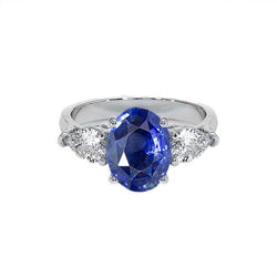 Ring mit drei Steinen Birnendiamant & Ceylon Ovaler Saphir 9,25 Karat Gold