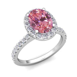 Ring mit rosa Saphir und Diamanten 3,90 Karat Weißgold 14K