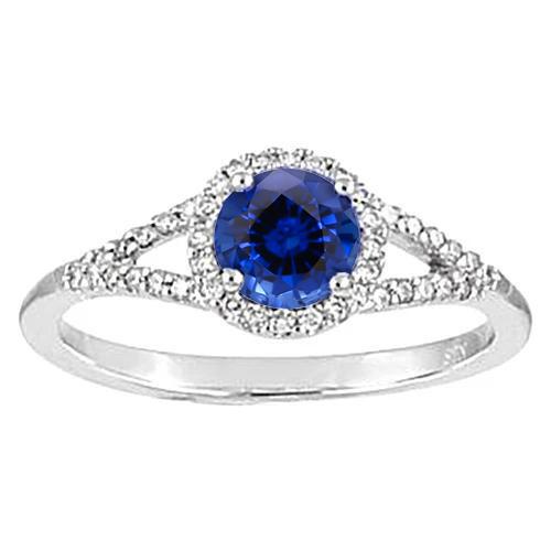 Ring mit rundem Ceylon-Saphir und Diamanten. 4.50 ct Weißgold 14K