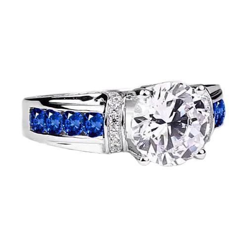 Ring mit runden Diamanten und blauen Saphiren, 3 Karat