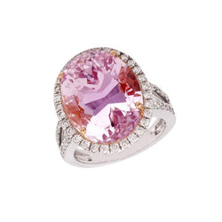 Rosa Kunzit und Diamanten 28.50 Karat Ehering Gold 14K