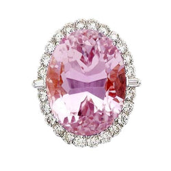 Rosa natürlicher Kunzit mit Diamant Ehering Weißgold 14K 21 Ct