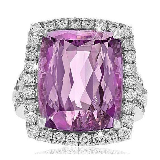 Rosa natürlicher Kunzit und Diamant Ehering Weißgold 14K 22 Ct - harrychadent.ch
