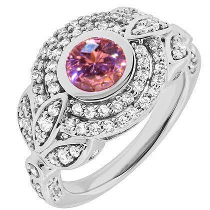 Rosa Saphir Diamantring im Rundschliff 2.50 Karat Weißgold 14K