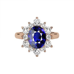 Rose Gold Halo Diamant Ring Starburst Style Blauer Saphir 11.25 Karat