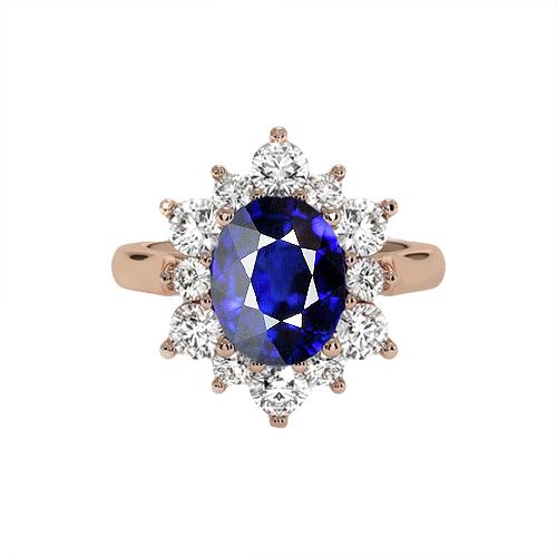 Rose Gold Halo Diamant Ring Starburst Style Blauer Saphir 11.25 Karat - harrychadent.ch