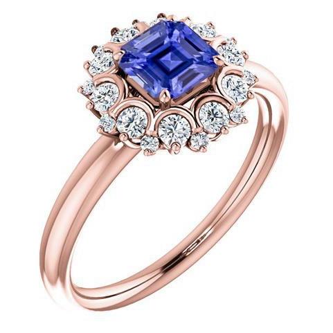 Rose Gold Halo Ring Asscher Cut Ceylon Saphir Blume Stil 3 Karat - harrychadent.ch