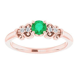 Roségold 14K Diamant runder grüner Smaragdring 1,40 Karat