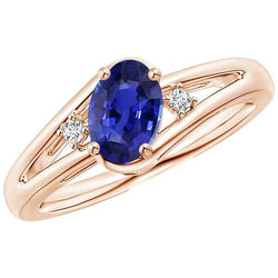 Roségold 3 Steine Ehering 2,25 Karat Oval Blauer Saphir Schmuck