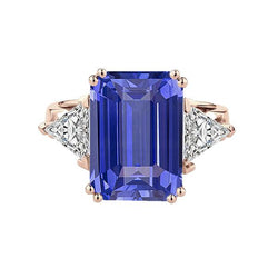 Roségold 3 Steine Jubiläumsring Blauer Saphir Diamanten 3,50 Karat
