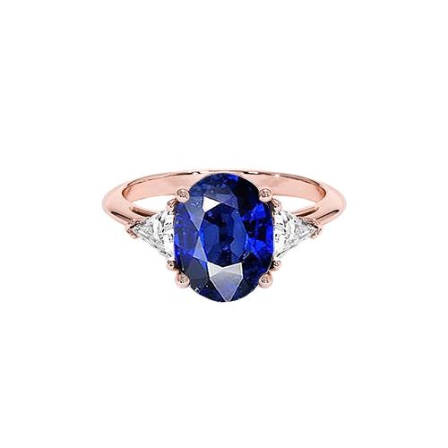 Roségold 3 Steine Ring Oval Blauer Saphir & Diamant 8.25 Karat - harrychadent.ch