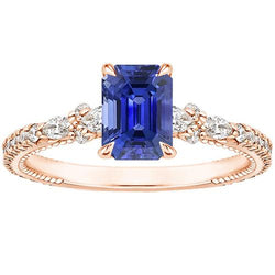 Roségold Diamant Pavé Fassung Ring Strahlend Blauer Saphir 4 Karat