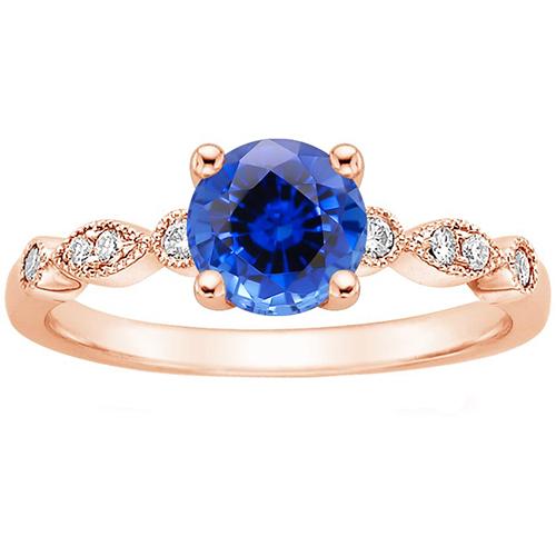 Roségold Diamantring 2,50 Karat Vintage-Stil Runder Blauer Saphir - harrychadent.ch