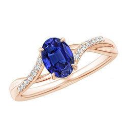 Roségold Diamantring Oval Krappen Set Ceylon Saphir 3,75 Karat Neu
