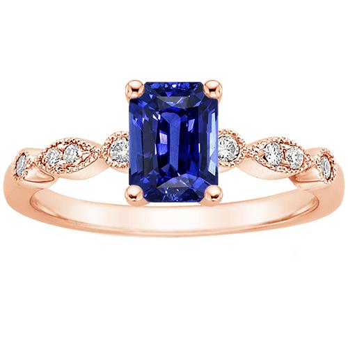 Roségold Edelsteinring Smaragd blauer Saphir mit Akzenten 3,50 Karat