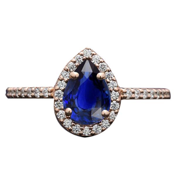 Roségold Halo Blue Saphir Ring Birnenschliff & Diamant Akzent 3 Karat - harrychadent.ch