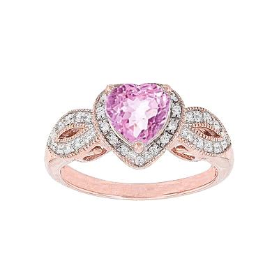 Roségold Herz Kunzit mit runden Diamanten 13,10 ct. Damenring