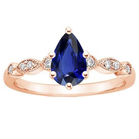 Roségold Saphir Ring Vintage-Stil Birne & Runde Diamanten 4 Karat - harrychadent.ch