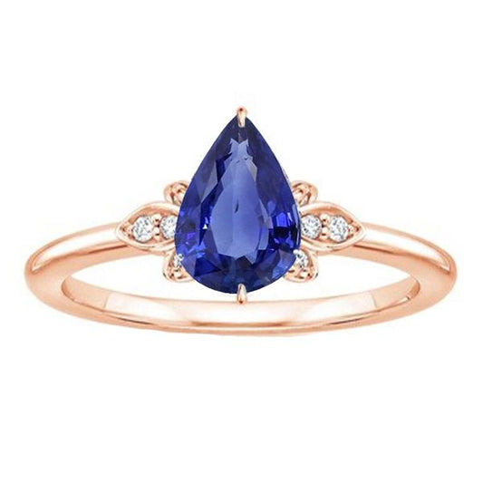 Roségold Solitär mit Akzenten Ring Birne Ceylon Saphir 3 Karat - harrychadent.ch
