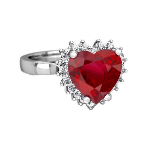 Roter Rubin-Diamant-Ring mit Herzschliff 7.50 Karat Schmuck 14K Weißgold